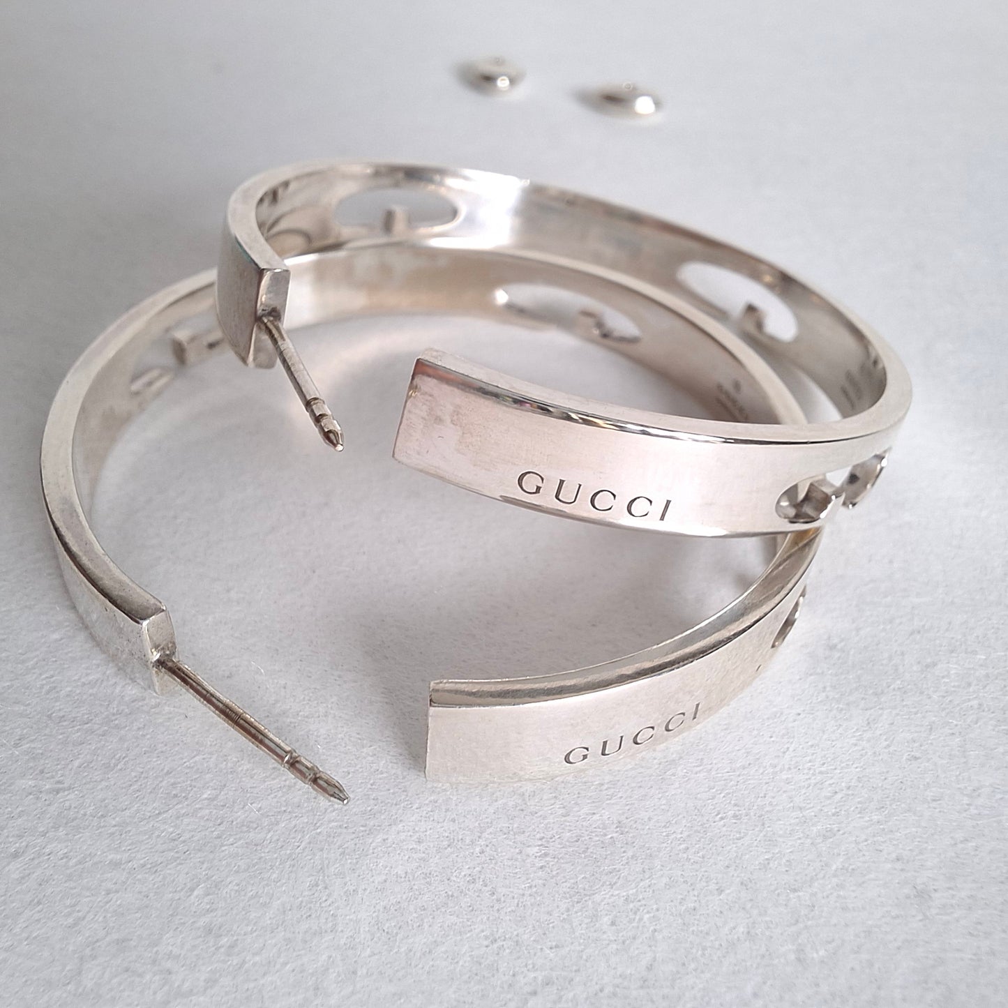 Gucci G 42mm Hoop Earrings in Hallmarked Sterling Silver