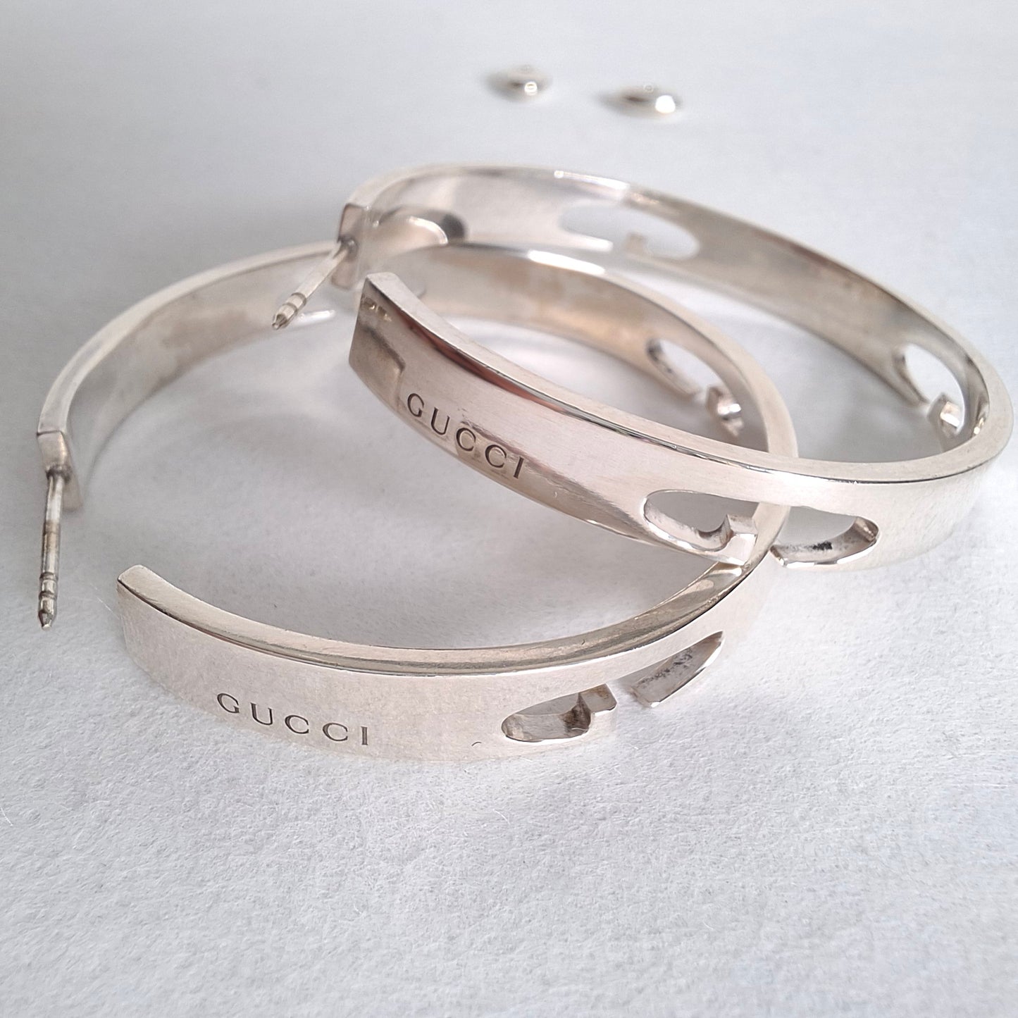 Gucci G 42mm Hoop Earrings in Hallmarked Sterling Silver