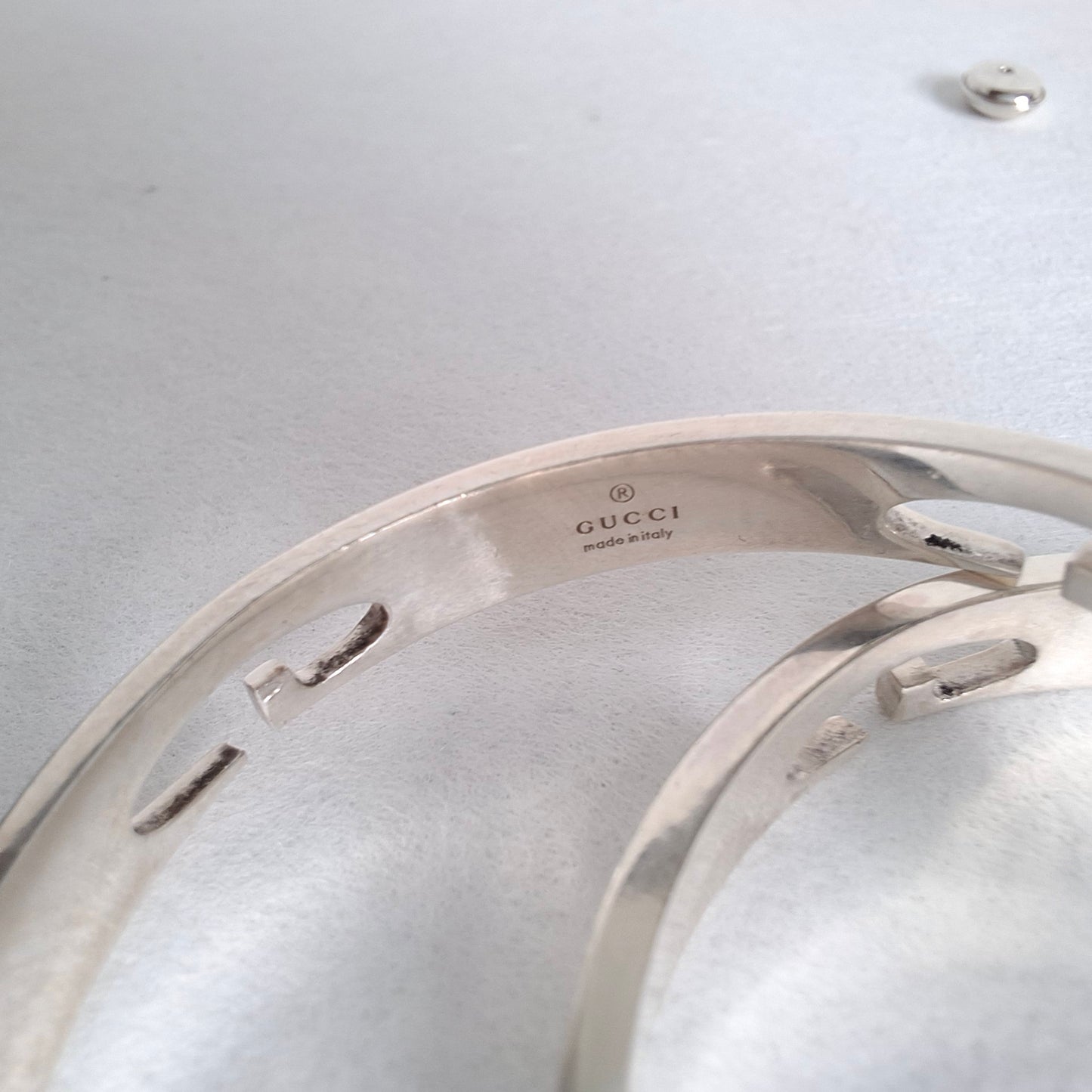 Gucci G 42mm Hoop Earrings in Hallmarked Sterling Silver