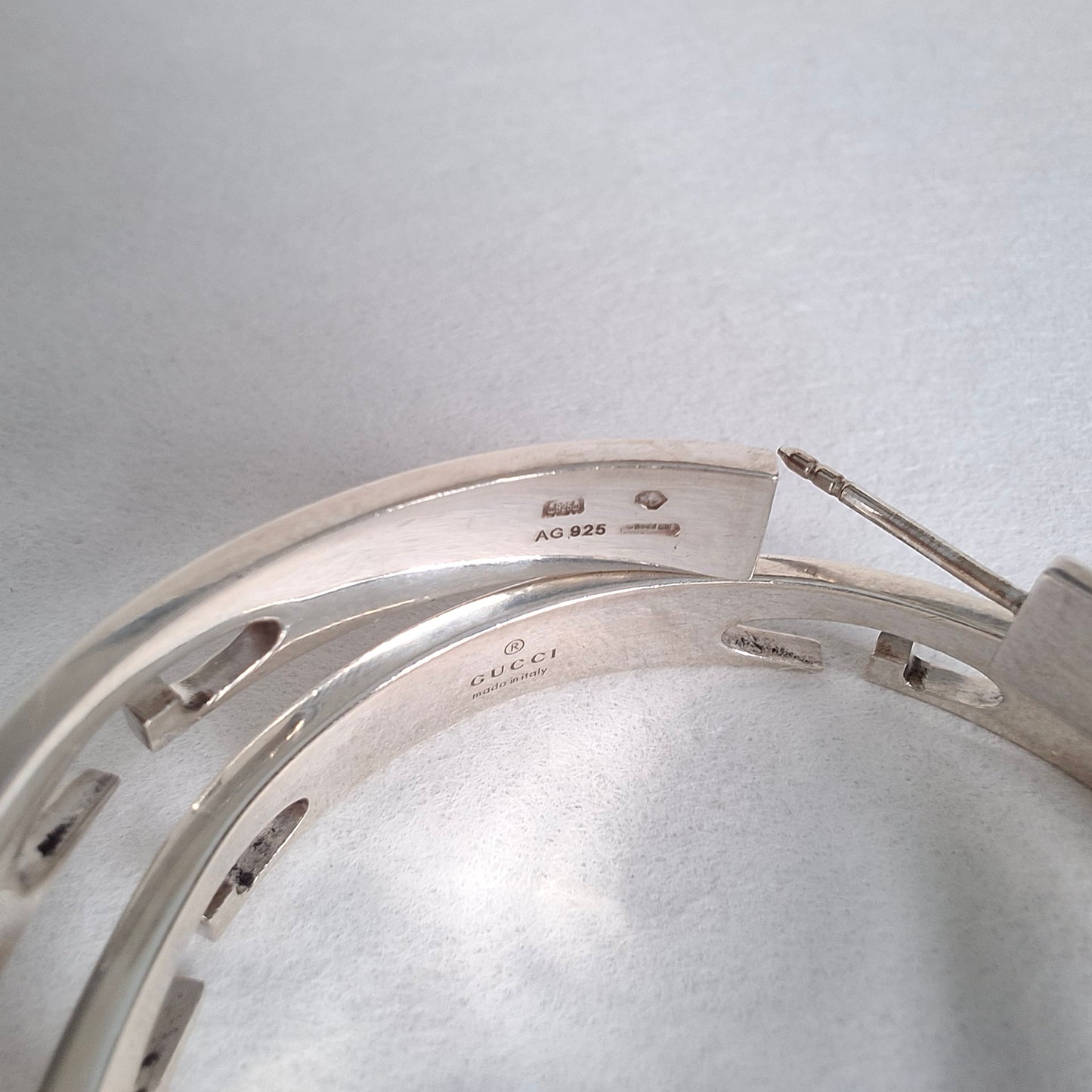 Gucci G 42mm Hoop Earrings in Hallmarked Sterling Silver
