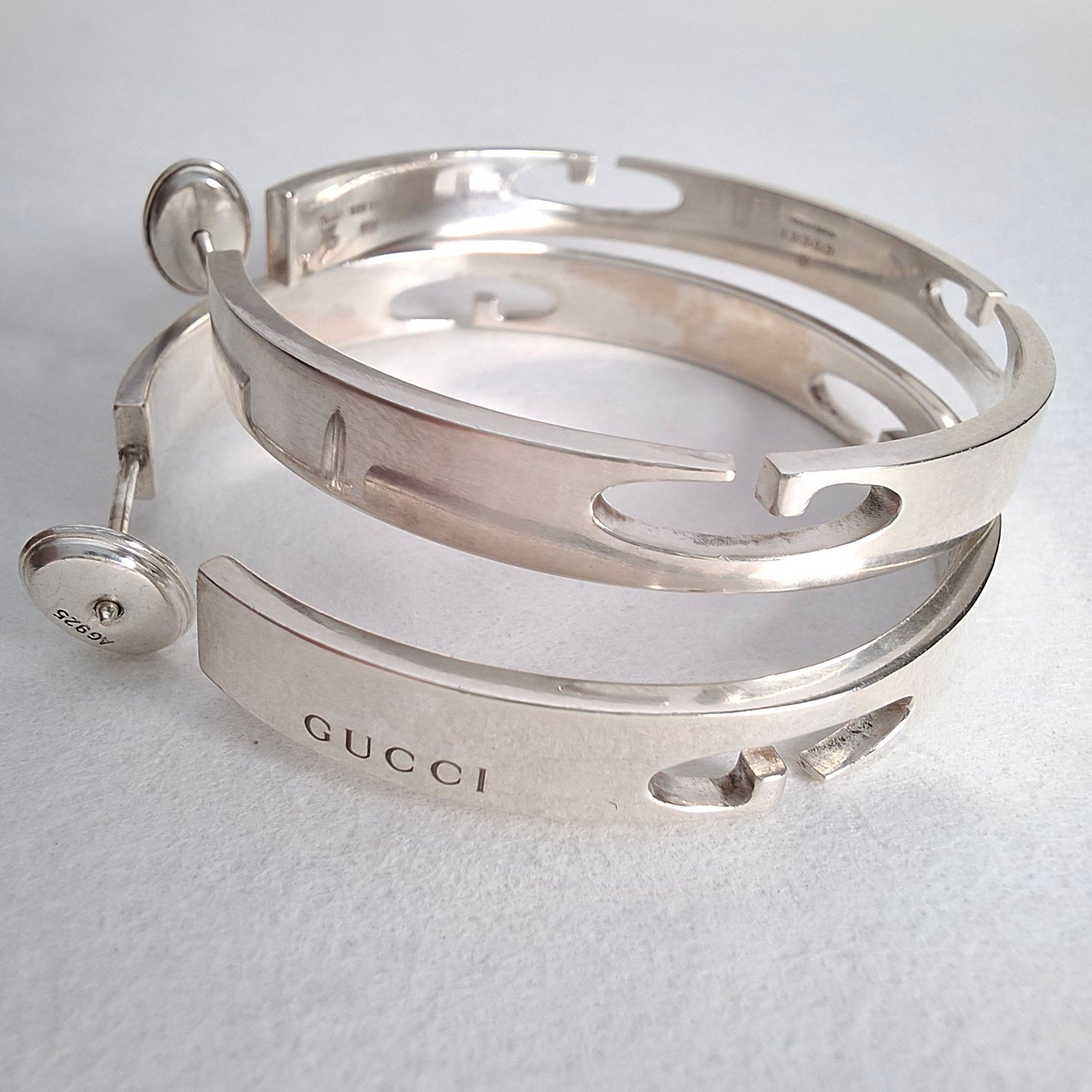 Gucci G 42mm Hoop Earrings in Hallmarked Sterling Silver