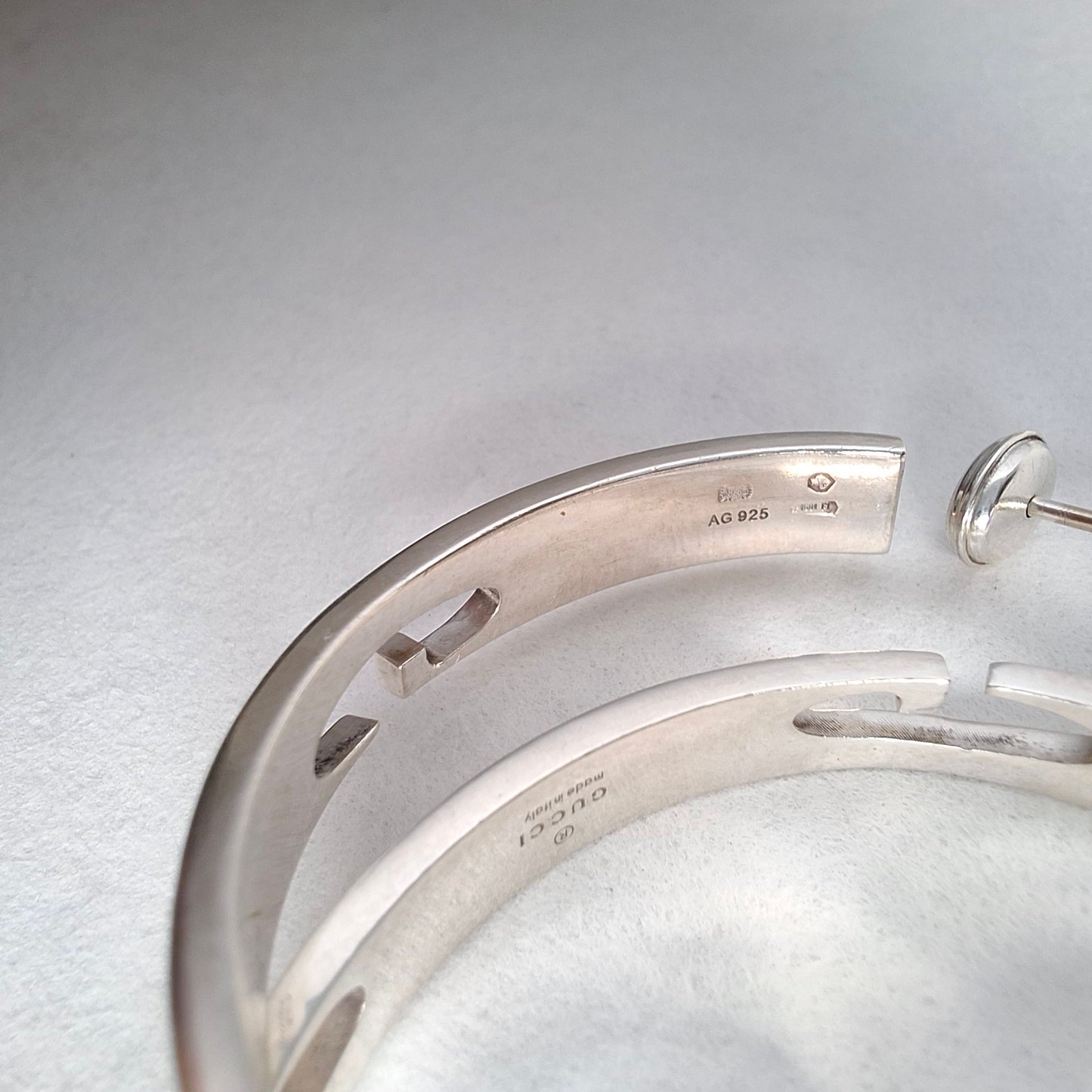 Gucci G 42mm Hoop Earrings in Hallmarked Sterling Silver