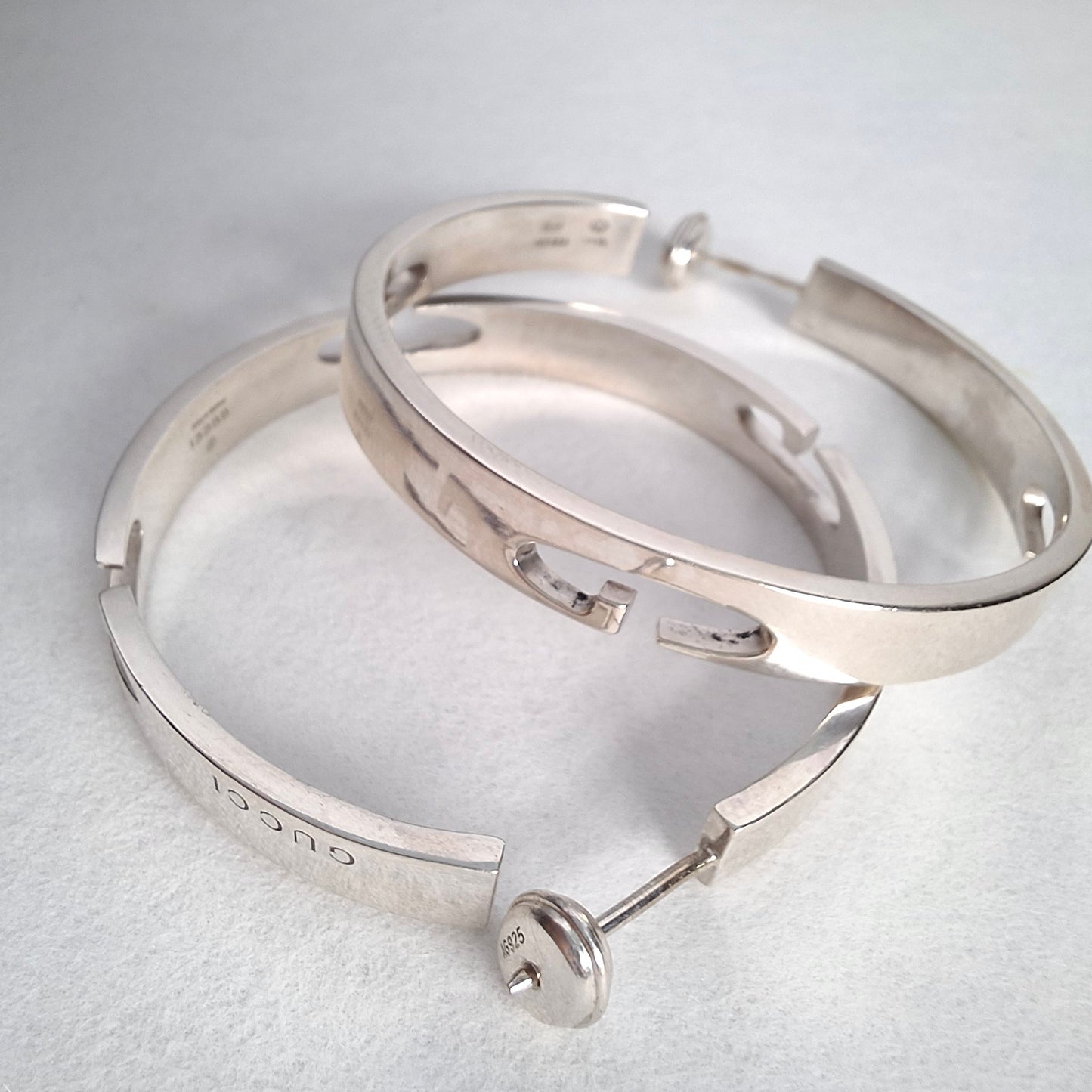 Gucci G 42mm Hoop Earrings in Hallmarked Sterling Silver