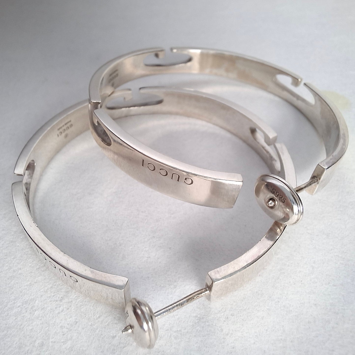 Gucci G 42mm Hoop Earrings in Hallmarked Sterling Silver