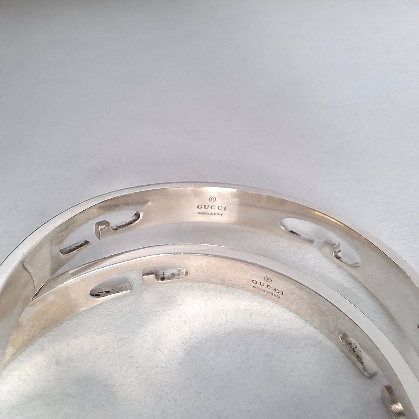 Gucci G 42mm Hoop Earrings in Hallmarked Sterling Silver