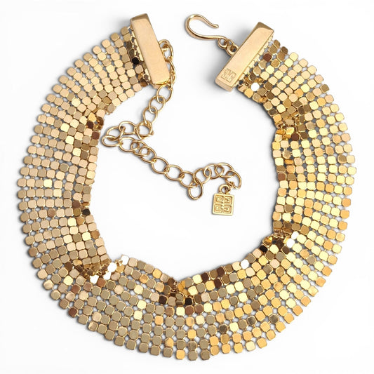 Vintage Givenchy Gold Plated Mesh Choker Necklace