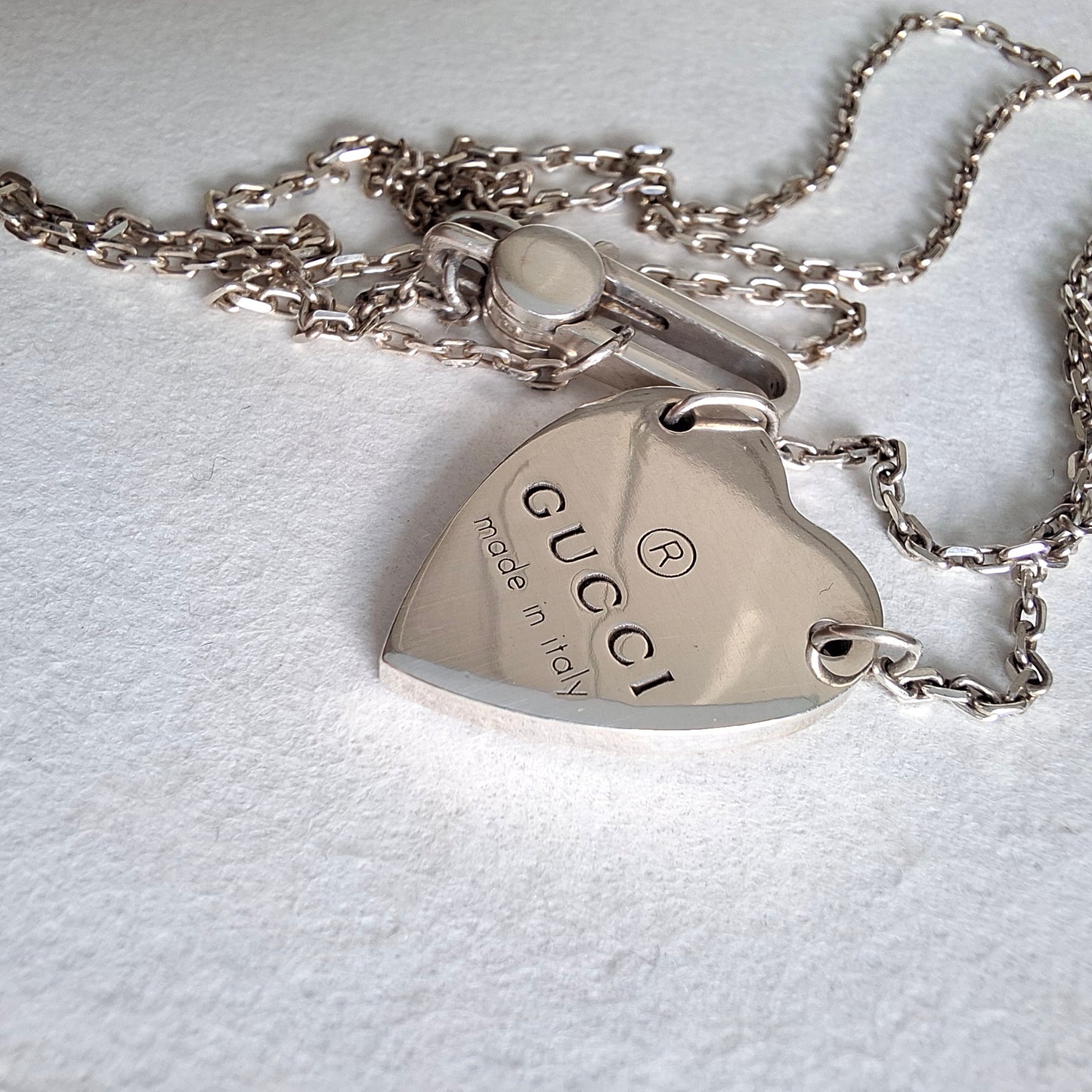 Gucci Heart Sterling Silver Trademark Logo Necklace