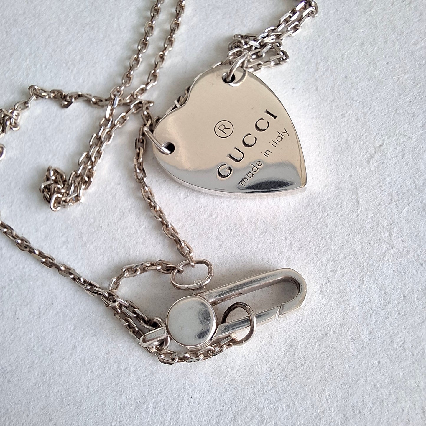 Gucci Heart Sterling Silver Trademark Logo Necklace
