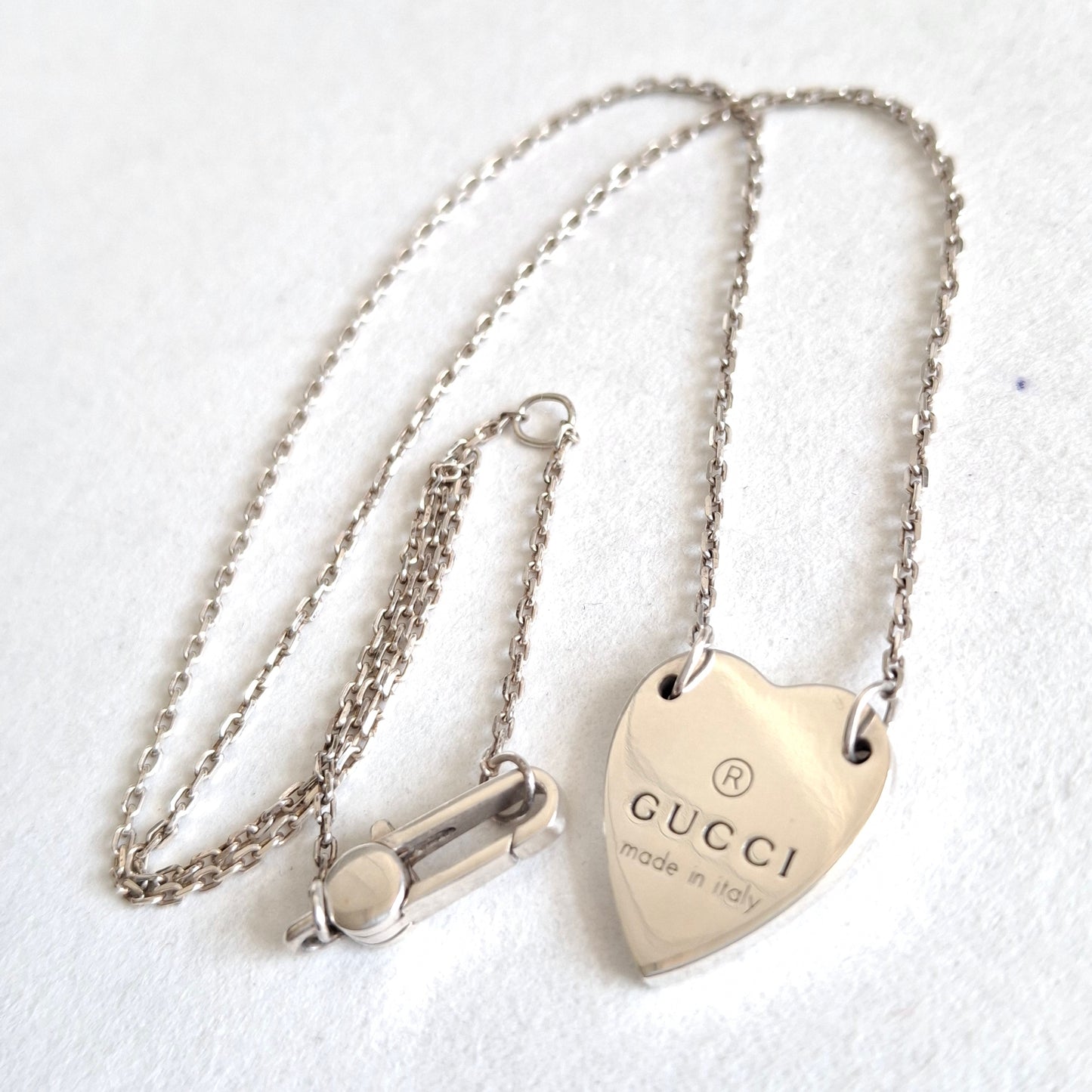 Gucci Heart Sterling Silver Trademark Logo Necklace