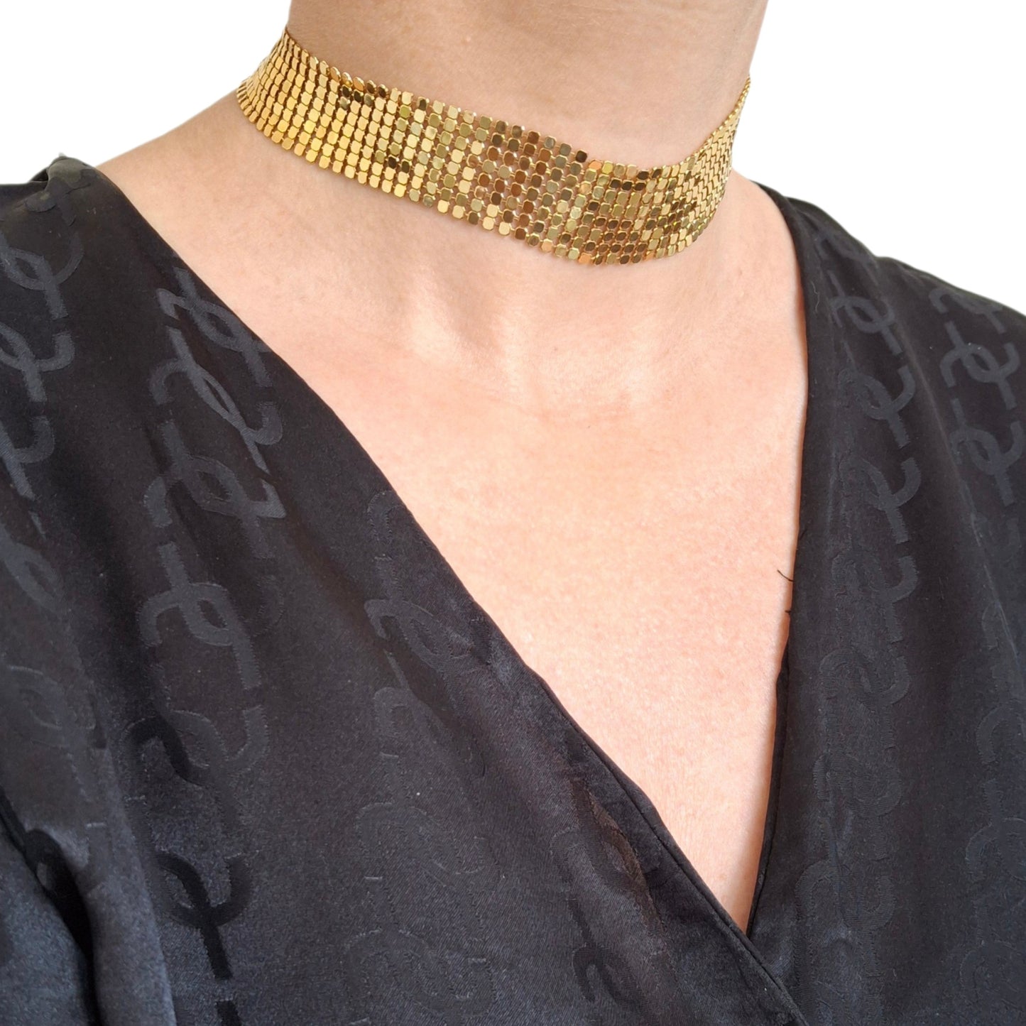 Vintage Givenchy Gold Plated Mesh Choker Necklace