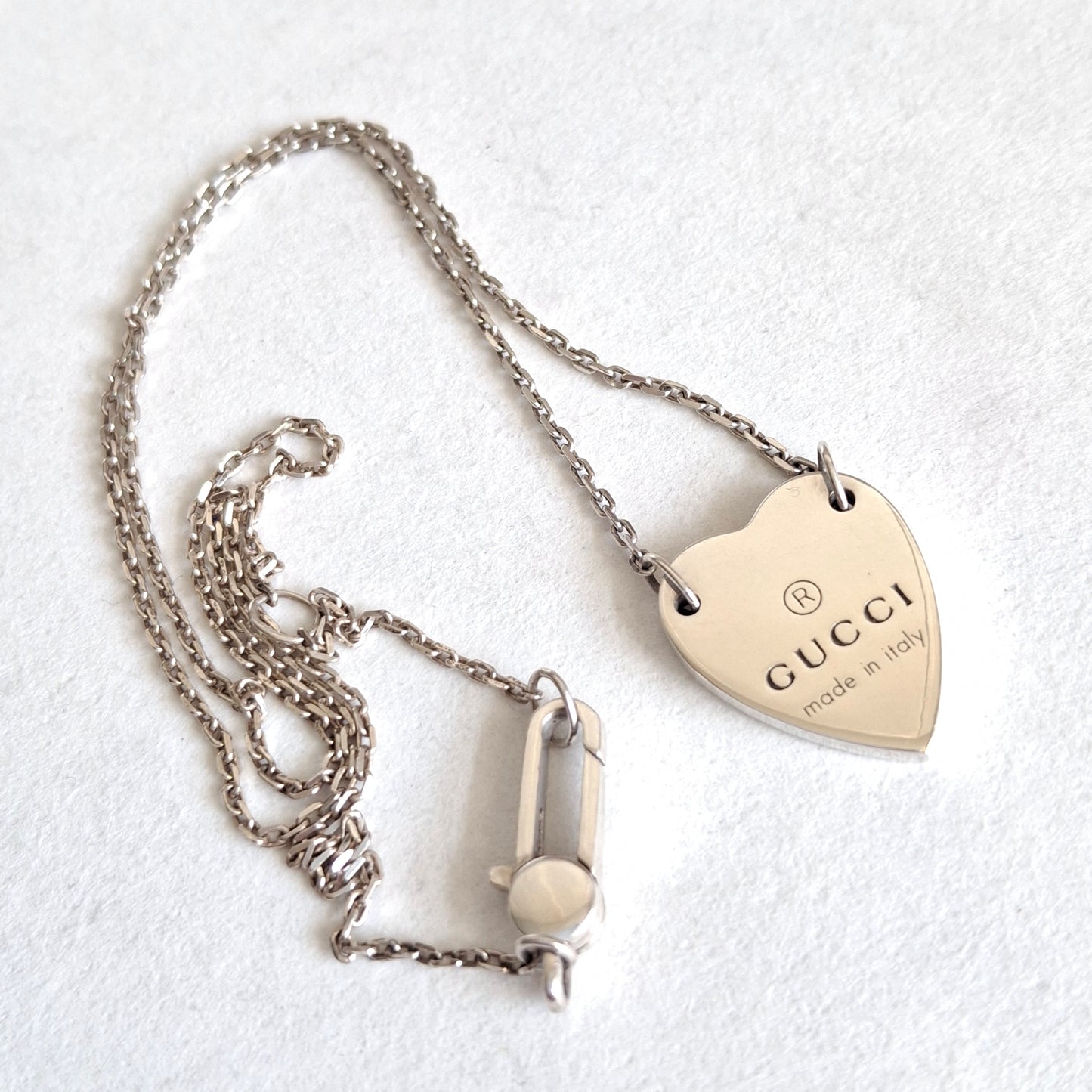 Gucci Heart Sterling Silver Trademark Logo Necklace