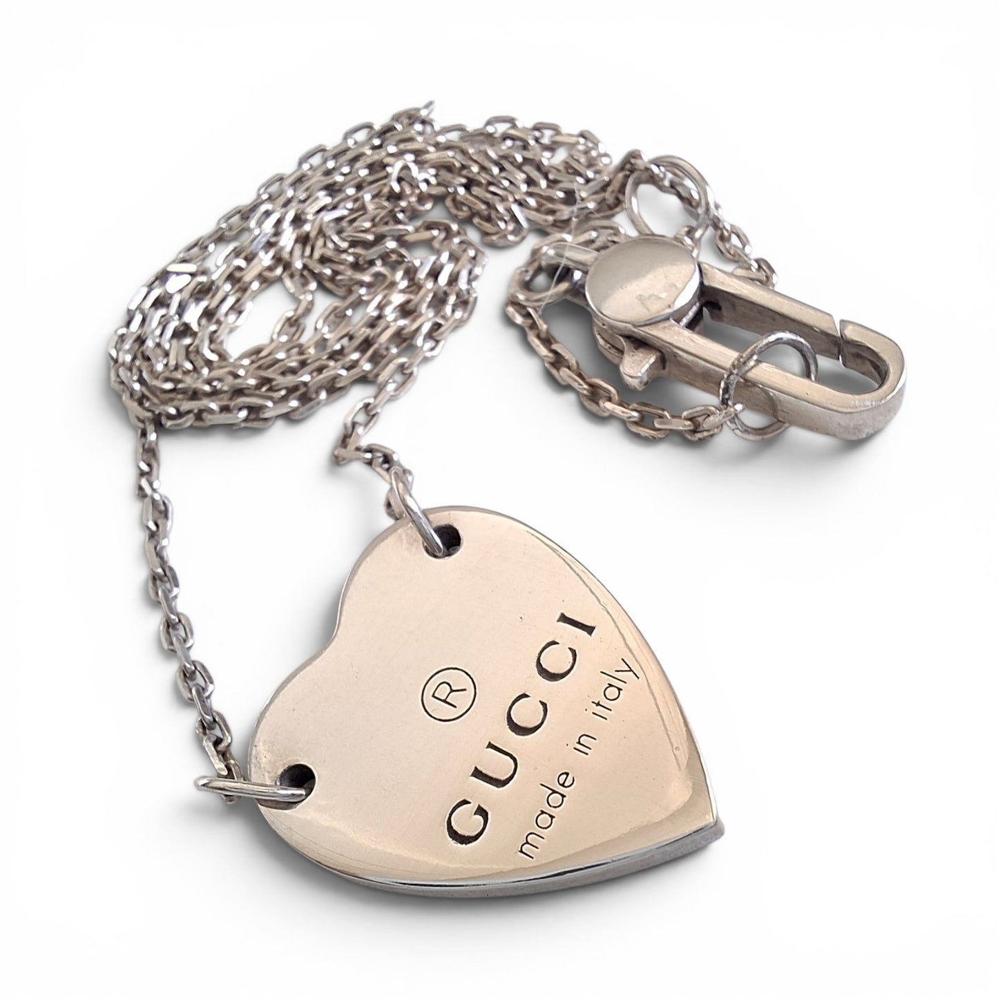 Gucci Heart Sterling Silver Trademark Logo Necklace