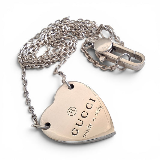 Gucci Heart Sterling Silver Trademark Logo Necklace