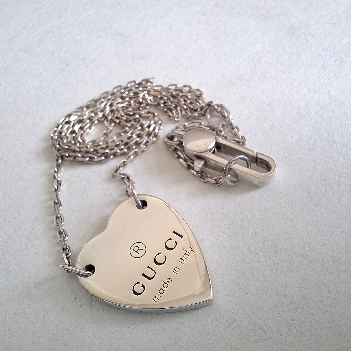 Gucci Heart Sterling Silver Trademark Logo Necklace