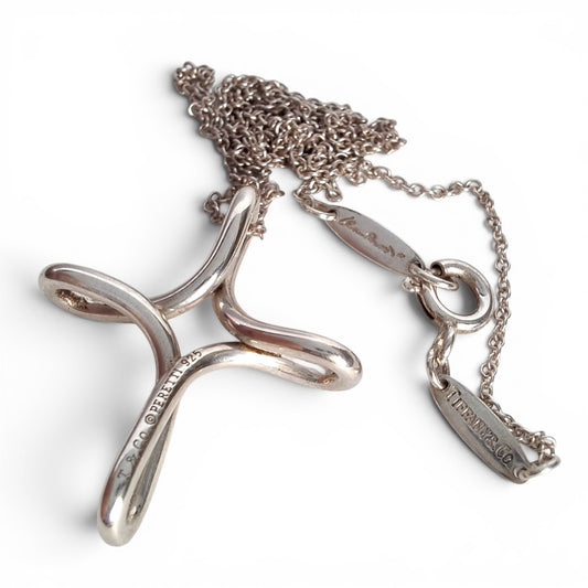 Tiffany & Co Elsa Peretti Design Infinity Cross Pendant Necklace in Sterling Silver