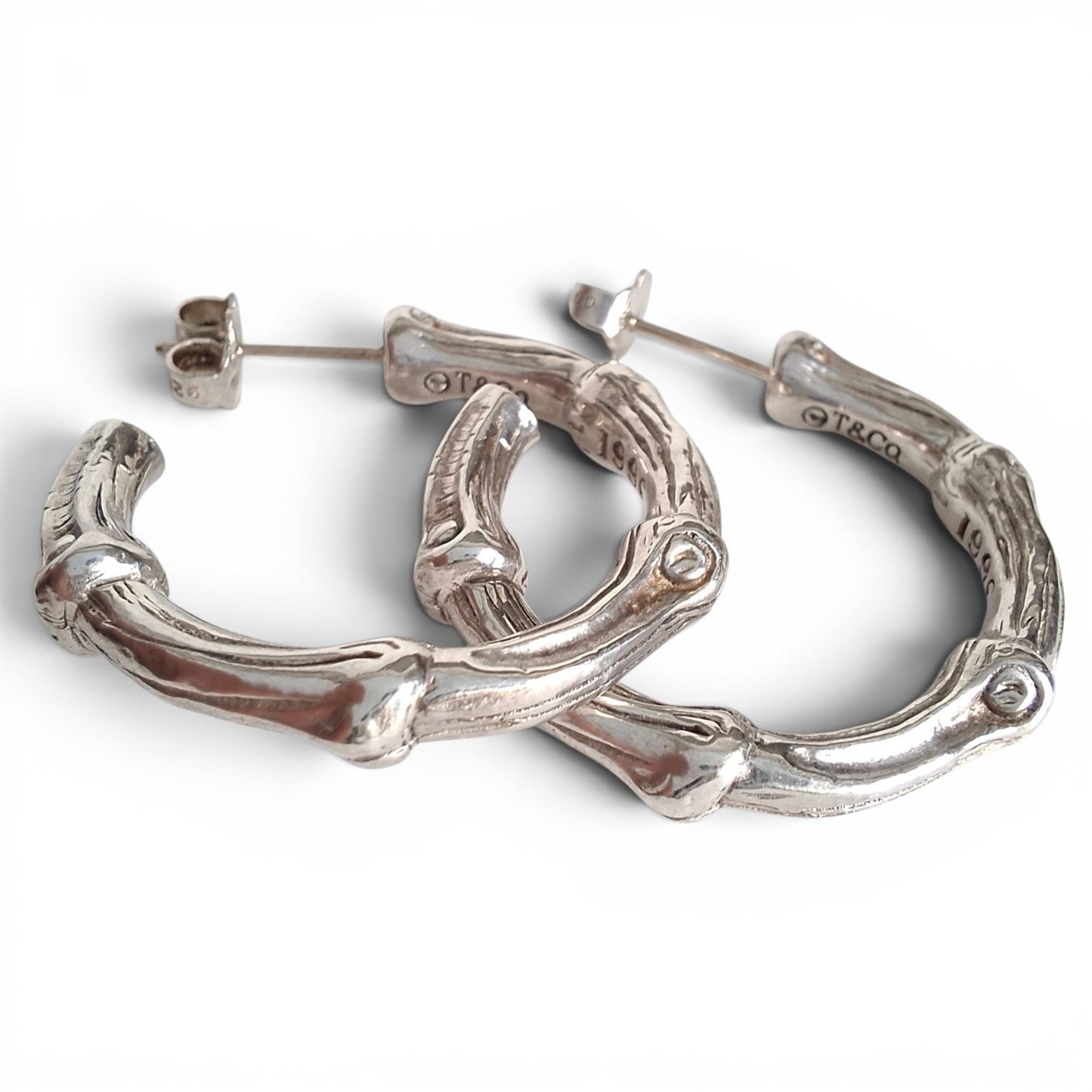 Vintage 1996 Tiffany & Co Sterling Silver Bamboo Hoop Earrings