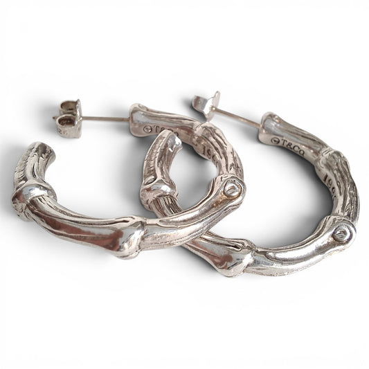 Vintage 1996 Tiffany & Co Sterling Silver Bamboo Hoop Earrings