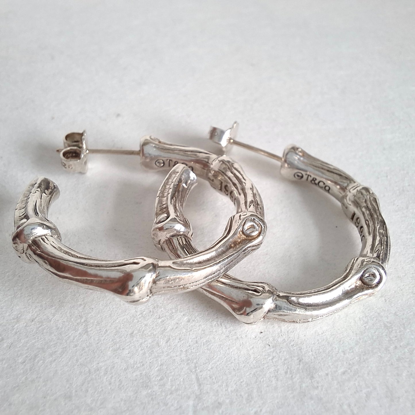 Vintage 1996 Tiffany & Co Sterling Silver Bamboo Hoop Earrings