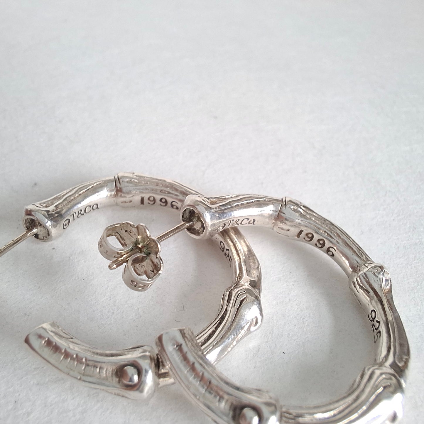 Vintage 1996 Tiffany & Co Sterling Silver Bamboo Hoop Earrings