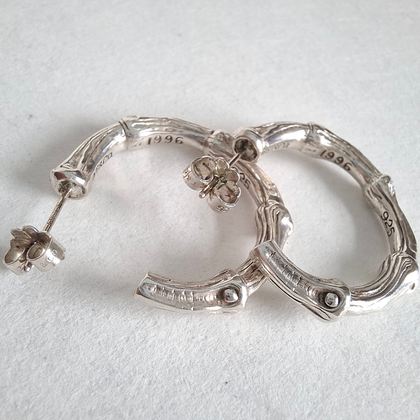 Vintage 1996 Tiffany & Co Sterling Silver Bamboo Hoop Earrings