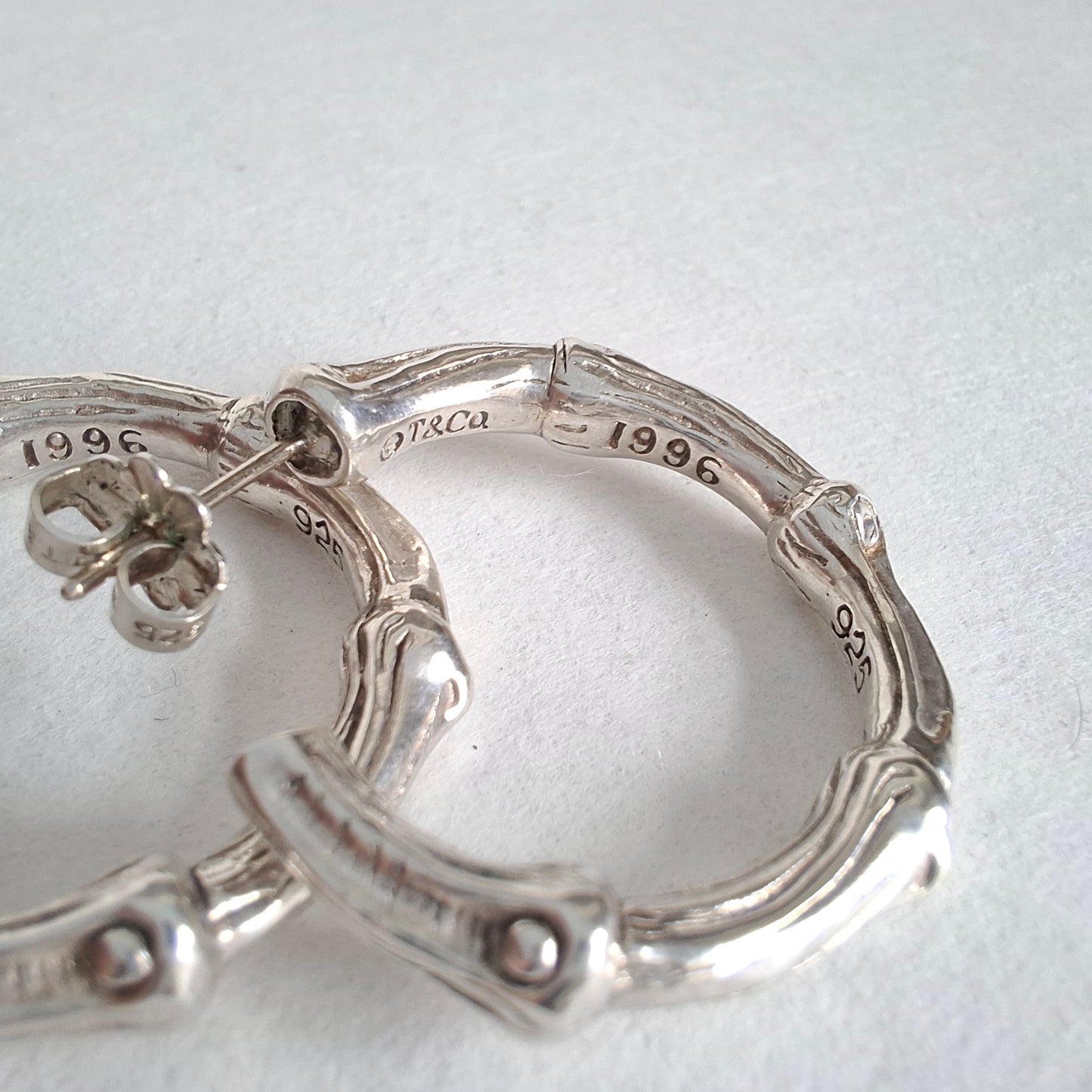 Vintage 1996 Tiffany & Co Sterling Silver Bamboo Hoop Earrings