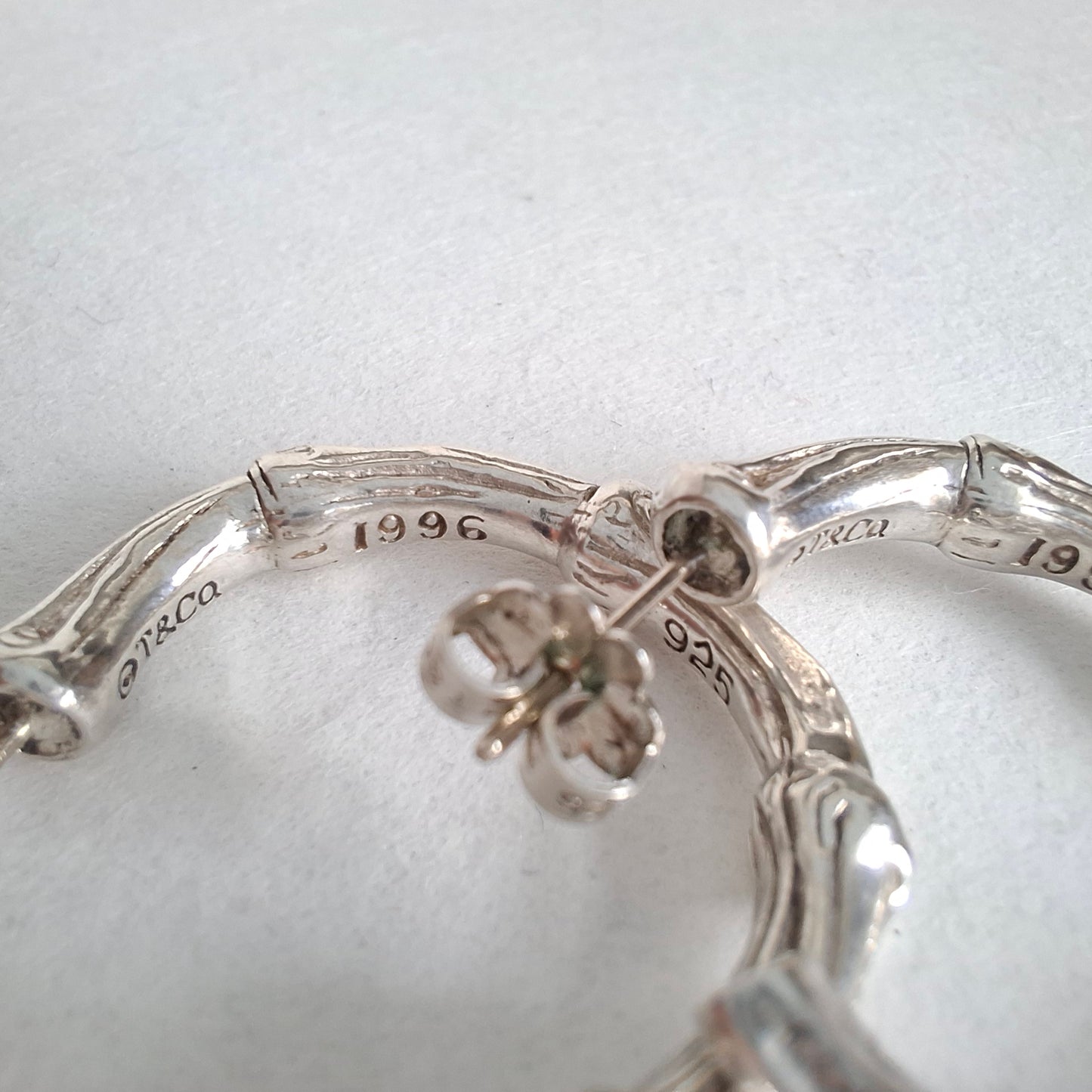 Vintage 1996 Tiffany & Co Sterling Silver Bamboo Hoop Earrings