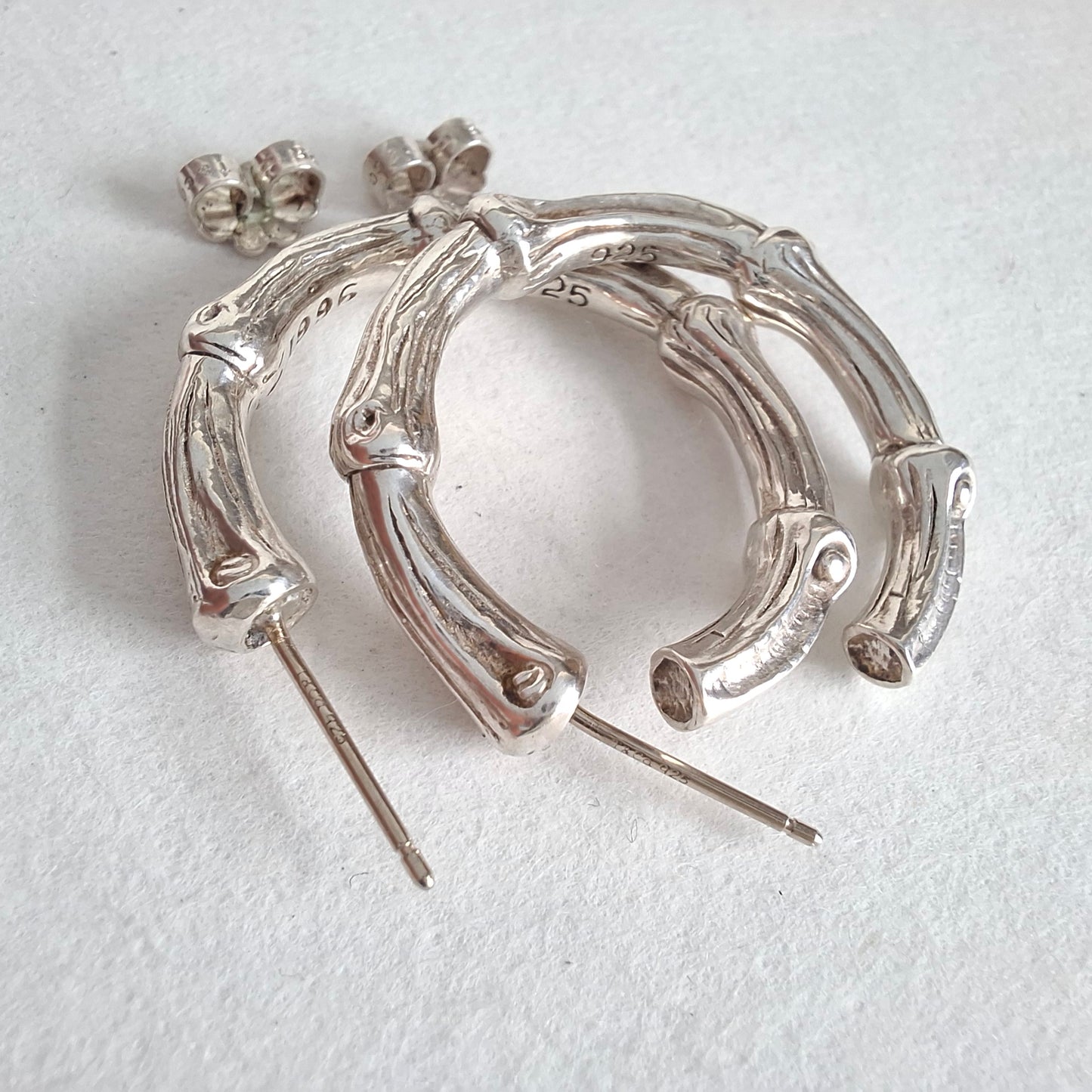 Vintage 1996 Tiffany & Co Sterling Silver Bamboo Hoop Earrings