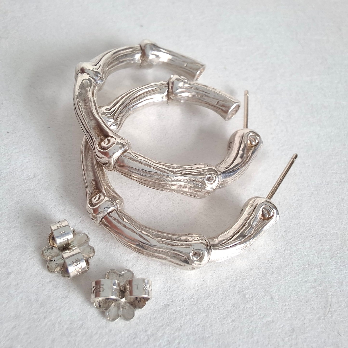 Vintage 1996 Tiffany & Co Sterling Silver Bamboo Hoop Earrings