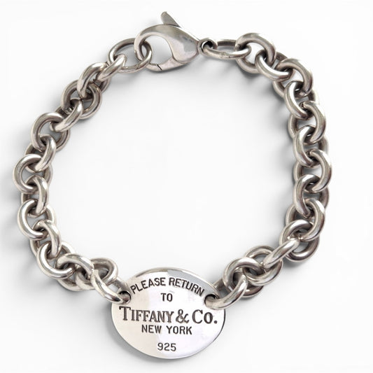 Return to Tiffany & Co New York Oval Tag Bracelet in 925 Sterling Silver
