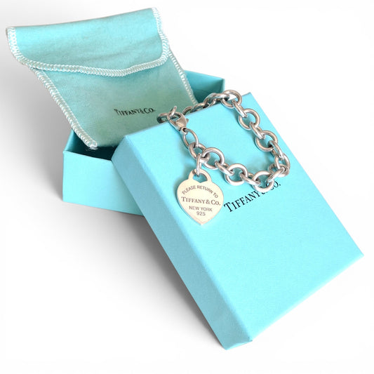 Vintage Punze Sterling Silber Return to Tiffany & Co New York Herzanhänger Armband mit Original Box und Beutel