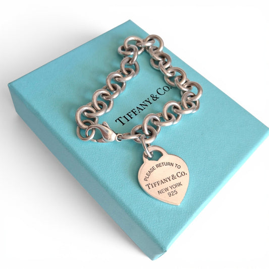 Vintage Punze Sterling Silber Return to Tiffany & Co New York Herzanhänger Armband mit Original Box und Beutel