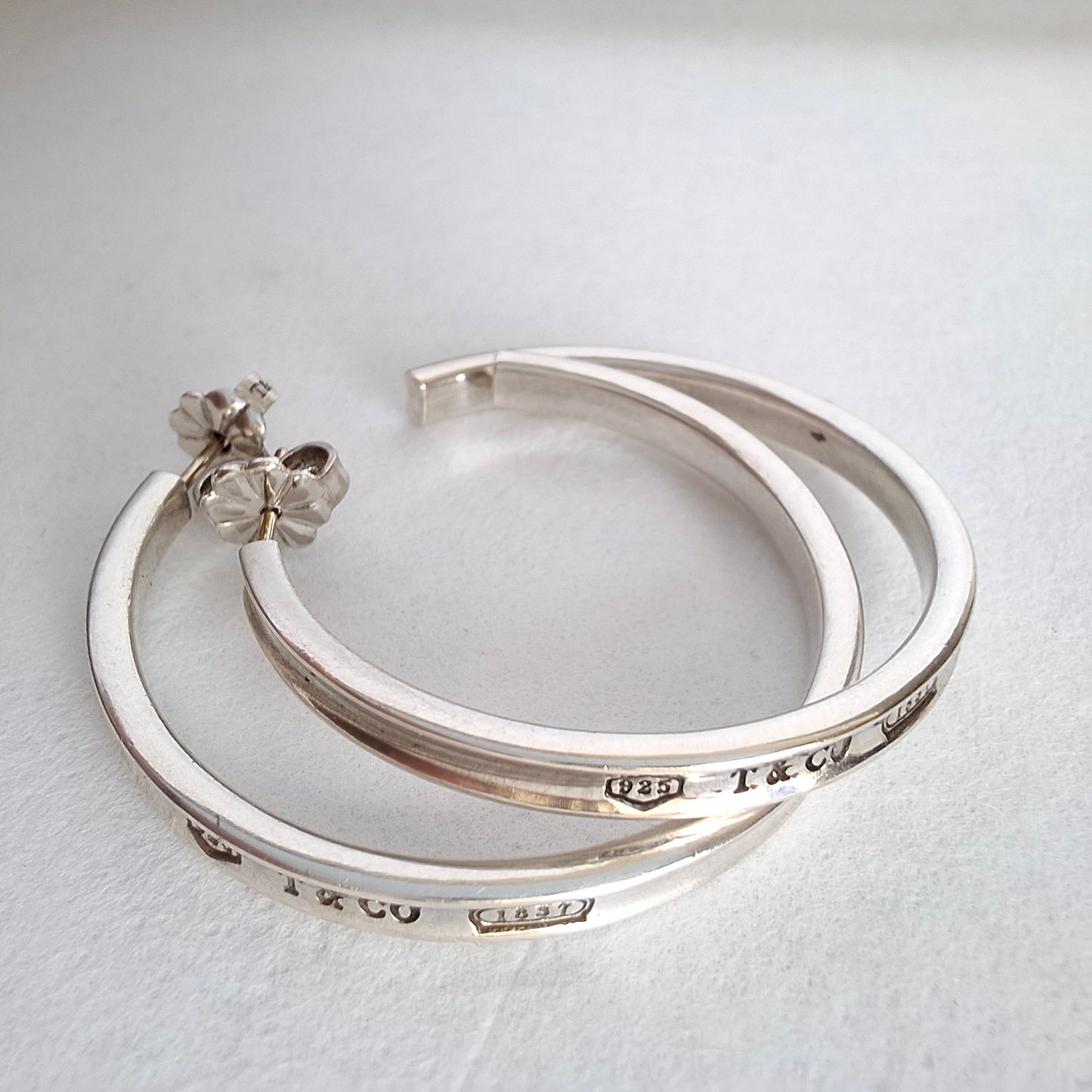 Vintage Tiffany & Co. 1837 Narrow 3mm x 34mm Large Hoop Earrings in Sterling Silver