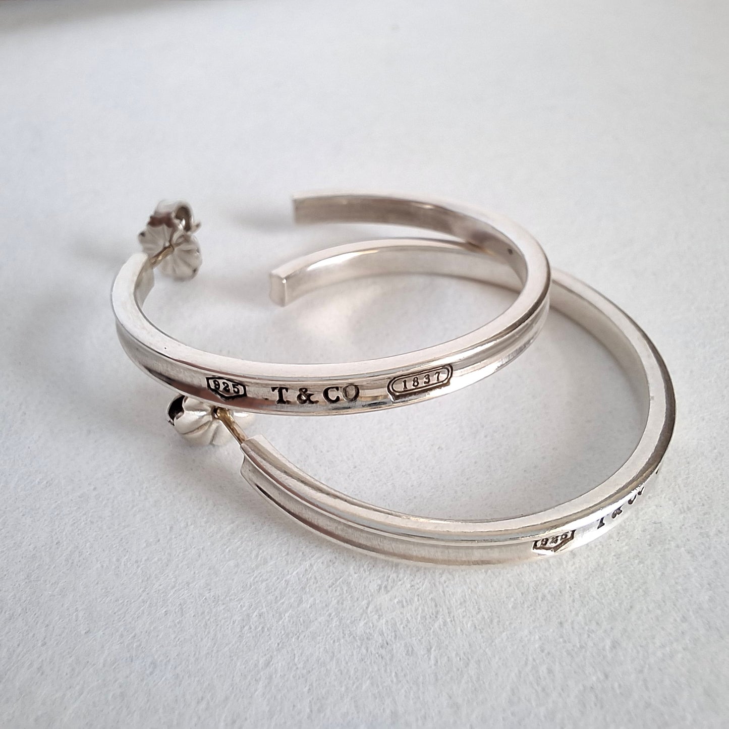 Vintage Tiffany & Co. 1837 Narrow 3mm x 34mm Large Hoop Earrings in Sterling Silver