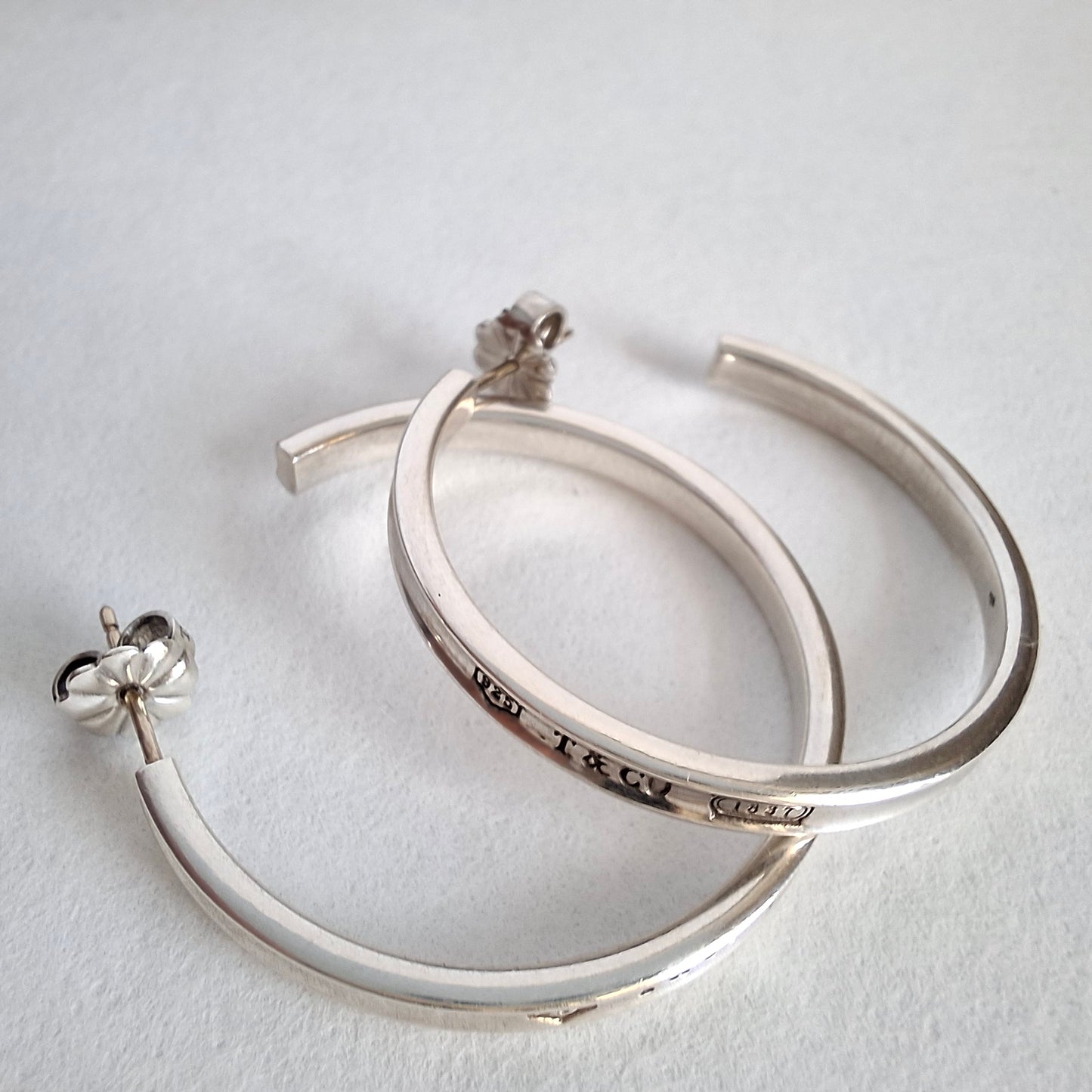 Vintage Tiffany & Co. 1837 Narrow 3mm x 34mm Large Hoop Earrings in Sterling Silver