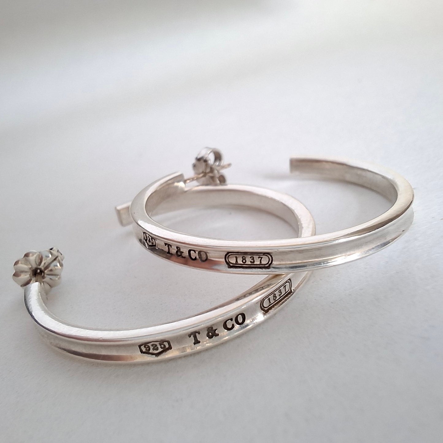 Vintage Tiffany & Co. 1837 Narrow 3mm x 34mm Large Hoop Earrings in Sterling Silver
