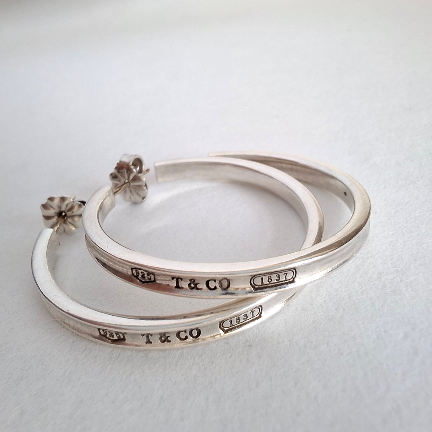 Vintage Tiffany & Co. 1837 Narrow 3mm x 34mm Large Hoop Earrings in Sterling Silver