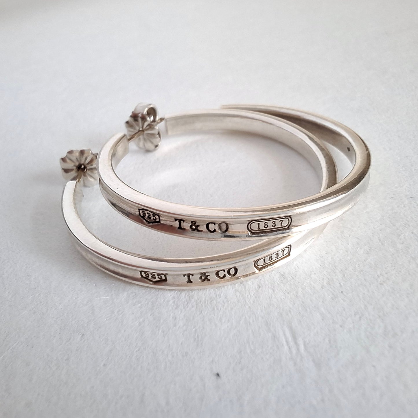 Vintage Tiffany & Co. 1837 Narrow 3mm x 34mm Large Hoop Earrings in Sterling Silver