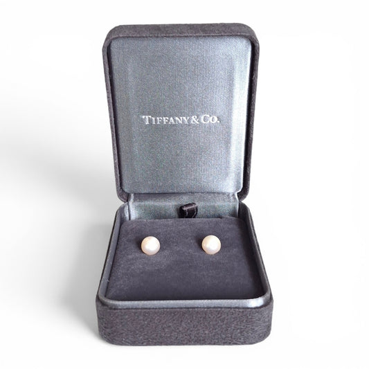 Vintage Tiffany & Co Hallmarked 18k White Gold Cultured Pearl Earrings