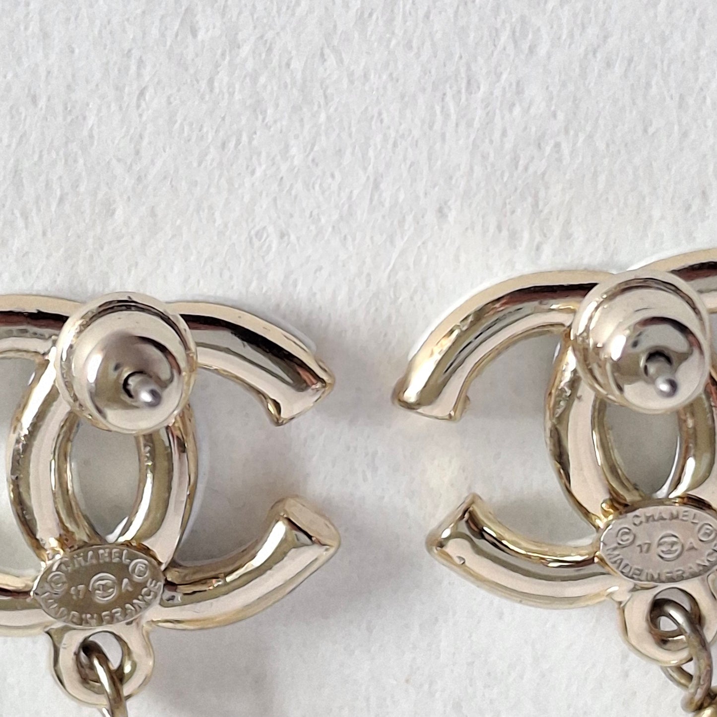Chanel White CC Logo Pearl Drop Earrings