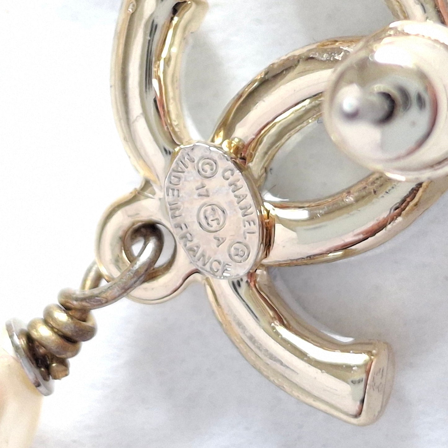 Chanel White CC Logo Pearl Drop Earrings