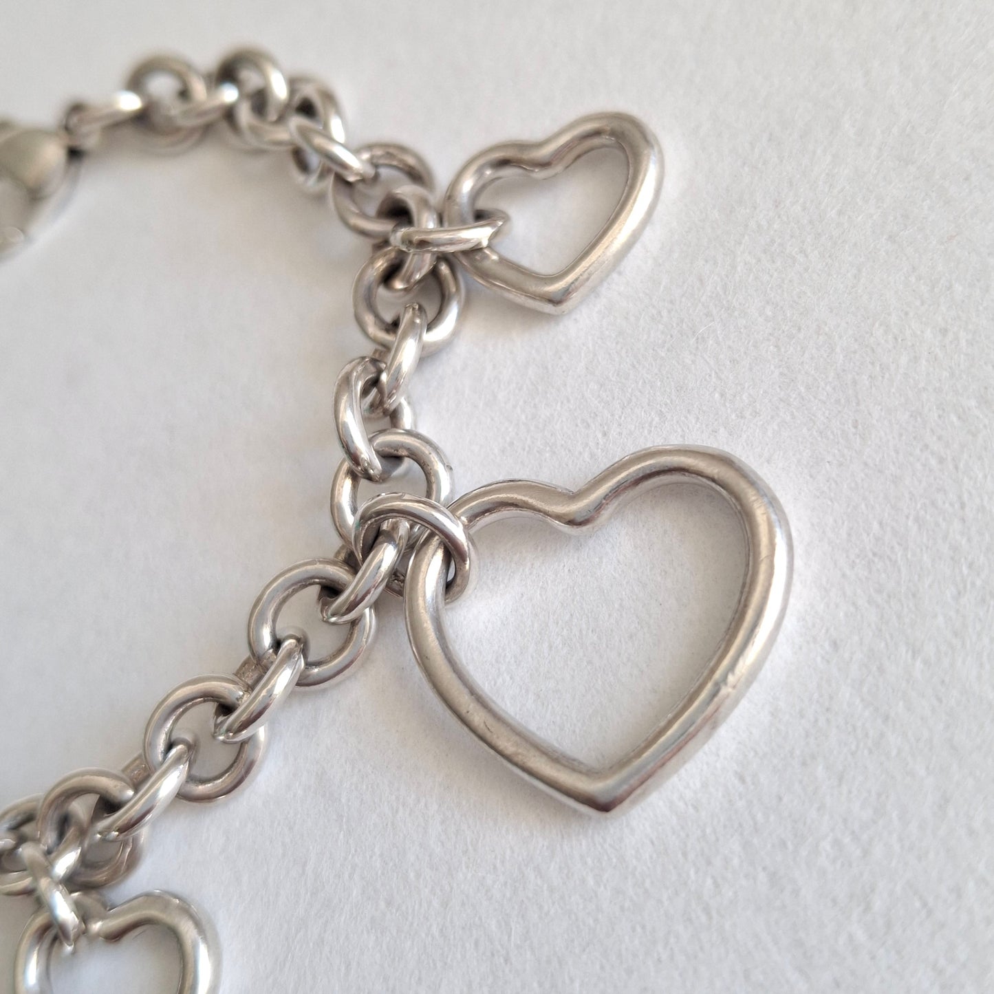 Vintage Tiffany & Co Five Heart Charm Bracelet in 925 Sterling Silver with Box and Pouch