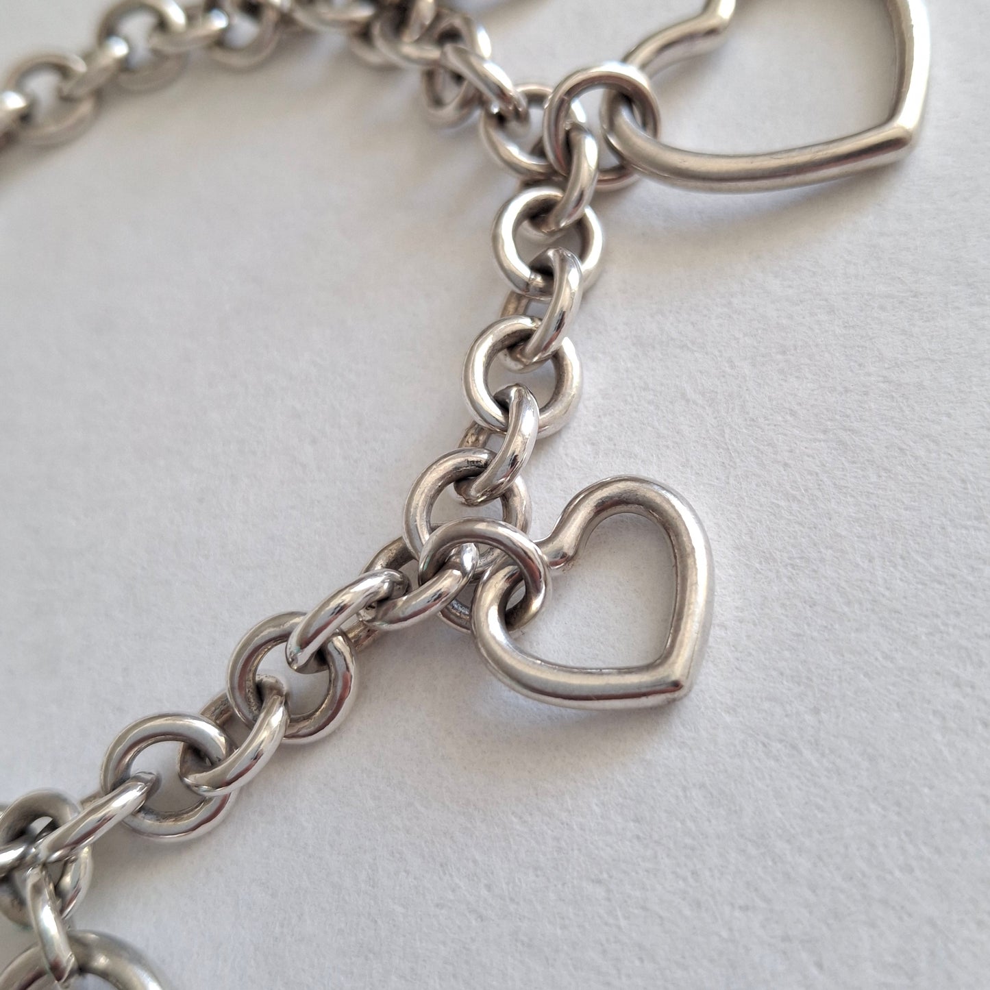 Vintage Tiffany & Co Five Heart Charm Bracelet in 925 Sterling Silver with Box and Pouch