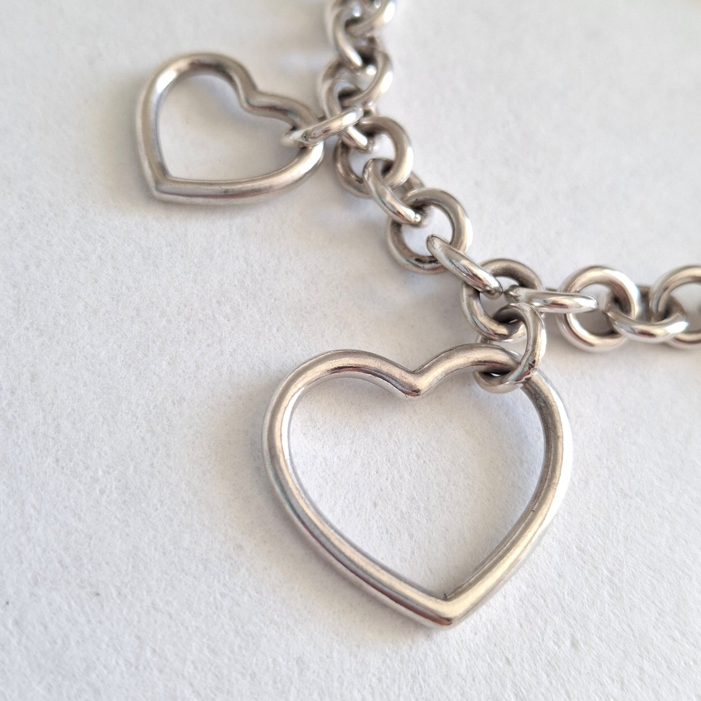 Vintage Tiffany & Co Five Heart Charm Bracelet in 925 Sterling Silver with Box and Pouch