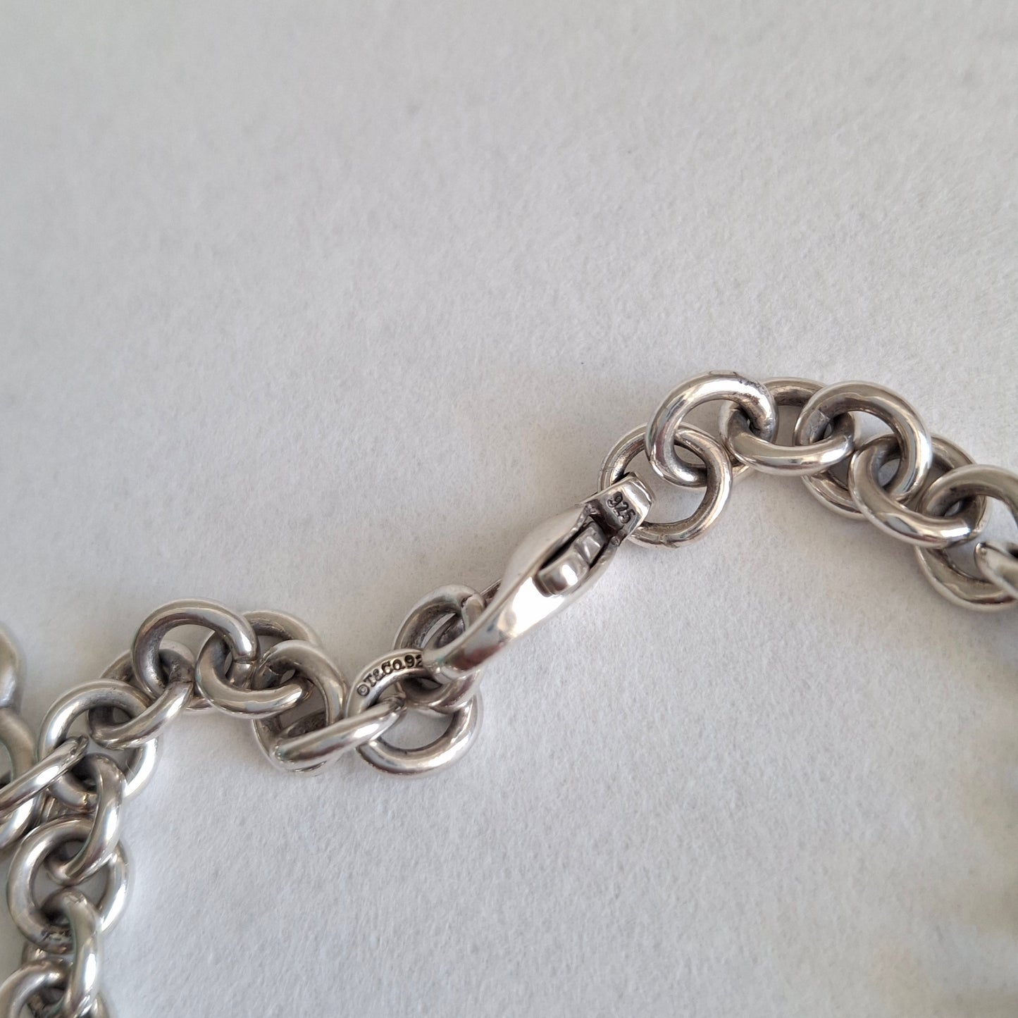 Vintage Tiffany & Co Five Heart Charm Bracelet in 925 Sterling Silver with Box and Pouch