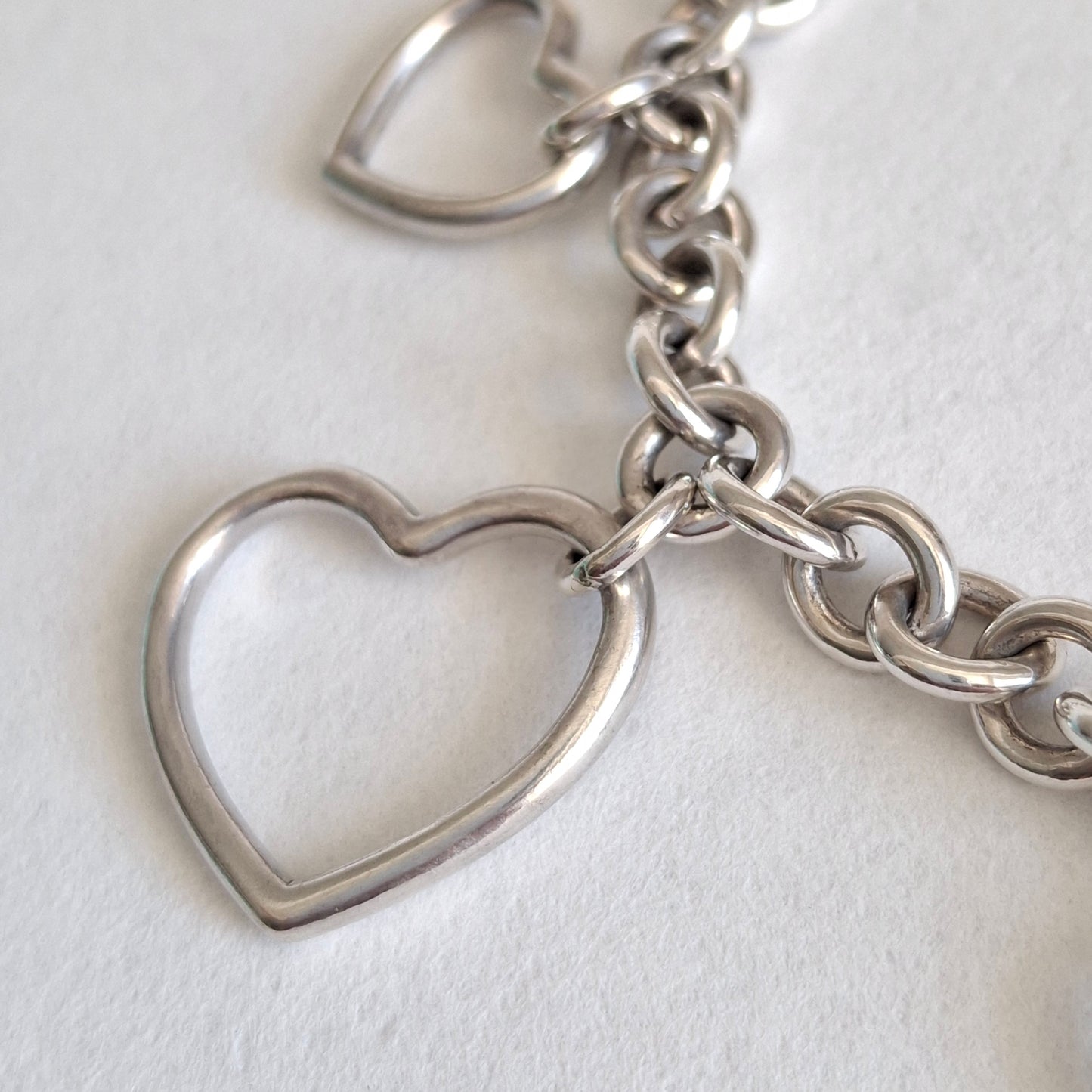 Vintage Tiffany & Co Five Heart Charm Bracelet in 925 Sterling Silver with Box and Pouch