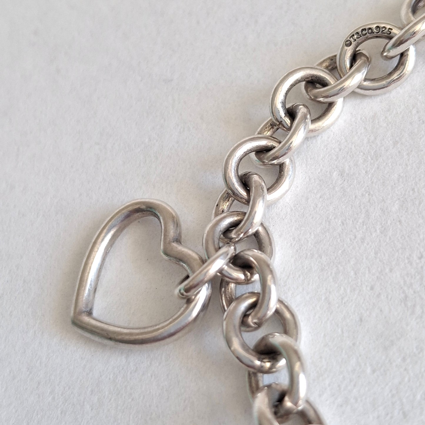 Vintage Tiffany & Co Five Heart Charm Bracelet in 925 Sterling Silver with Box and Pouch