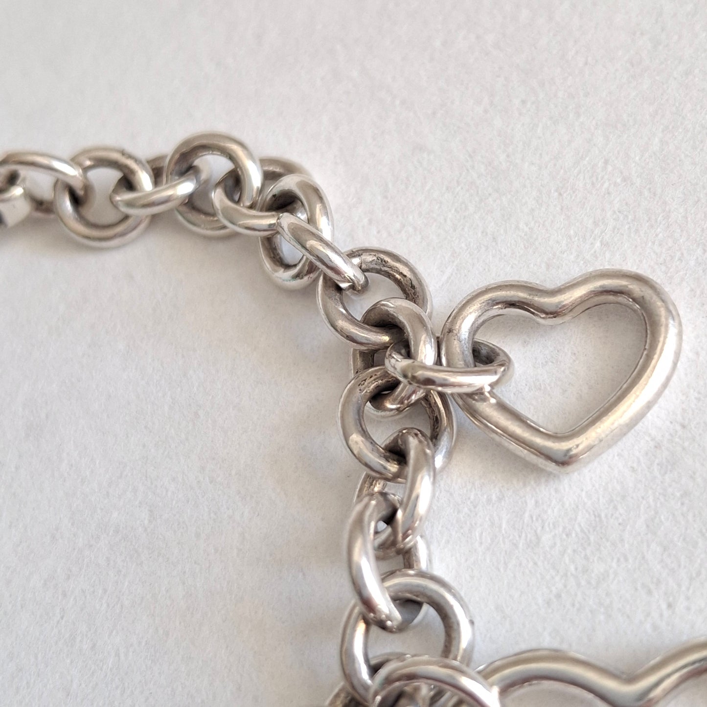 Vintage Tiffany & Co Five Heart Charm Bracelet in 925 Sterling Silver with Box and Pouch