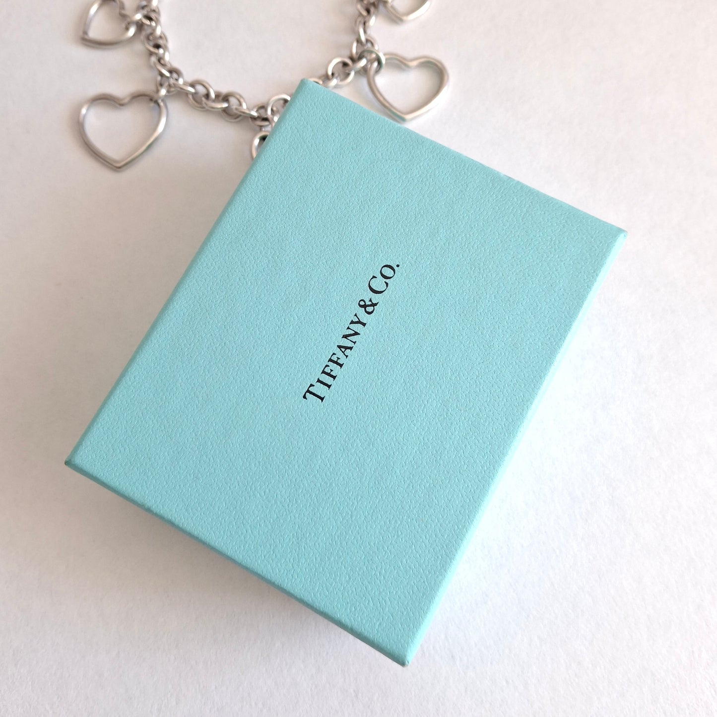 Vintage Tiffany & Co Five Heart Charm Bracelet in 925 Sterling Silver with Box and Pouch