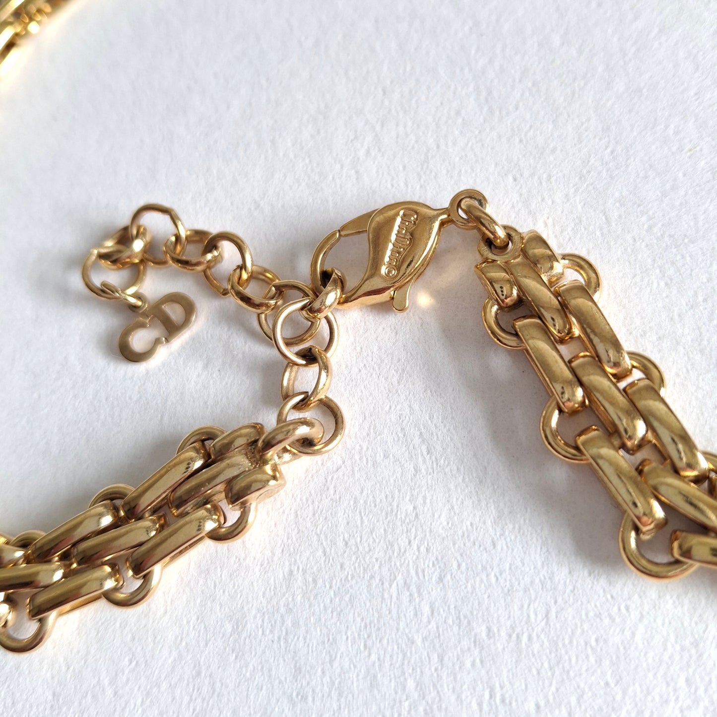 Vintage Christian Dior Gold Plated Adjustable Length Fancy Link Necklace