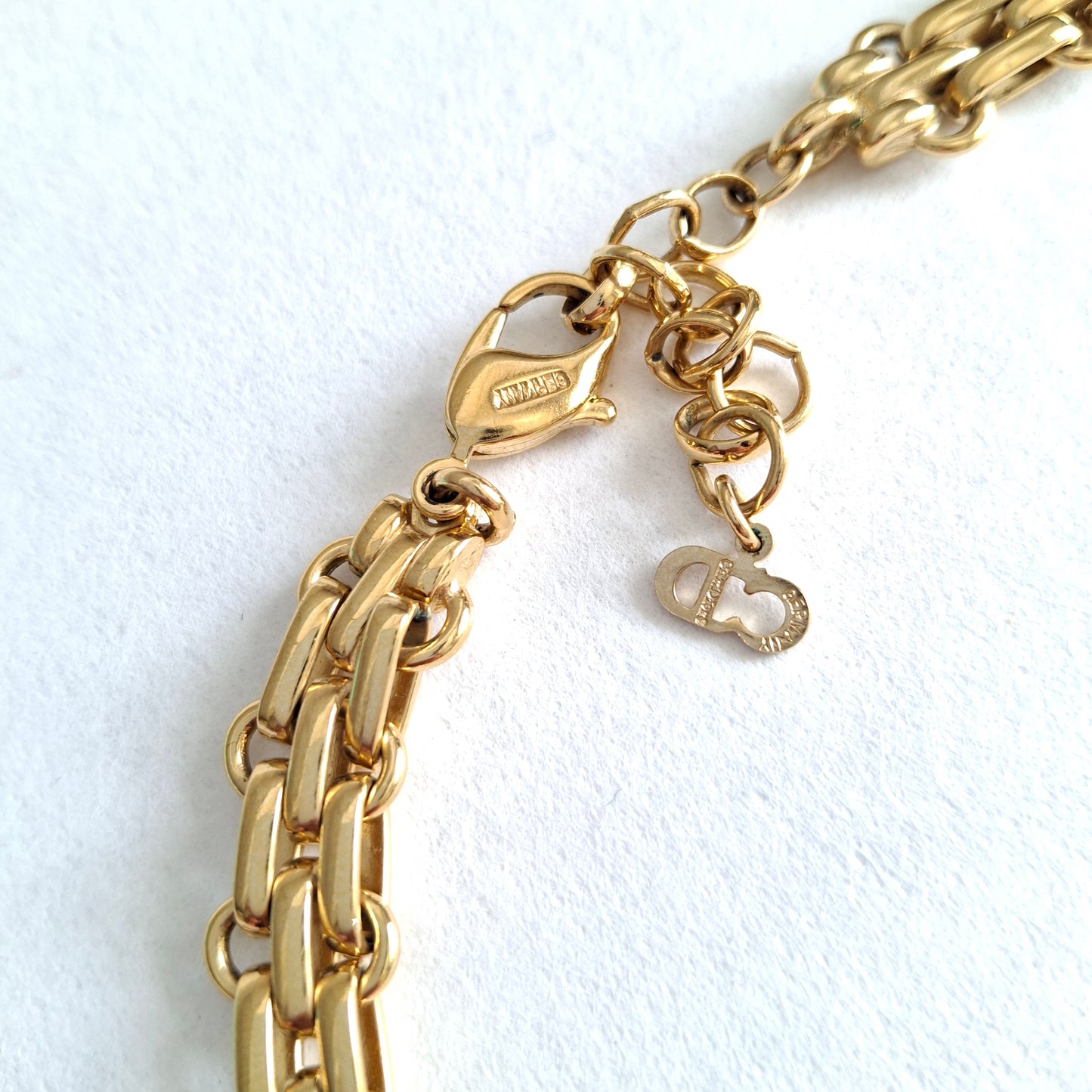 Vintage Christian Dior Gold Plated Adjustable Length Fancy Link Necklace